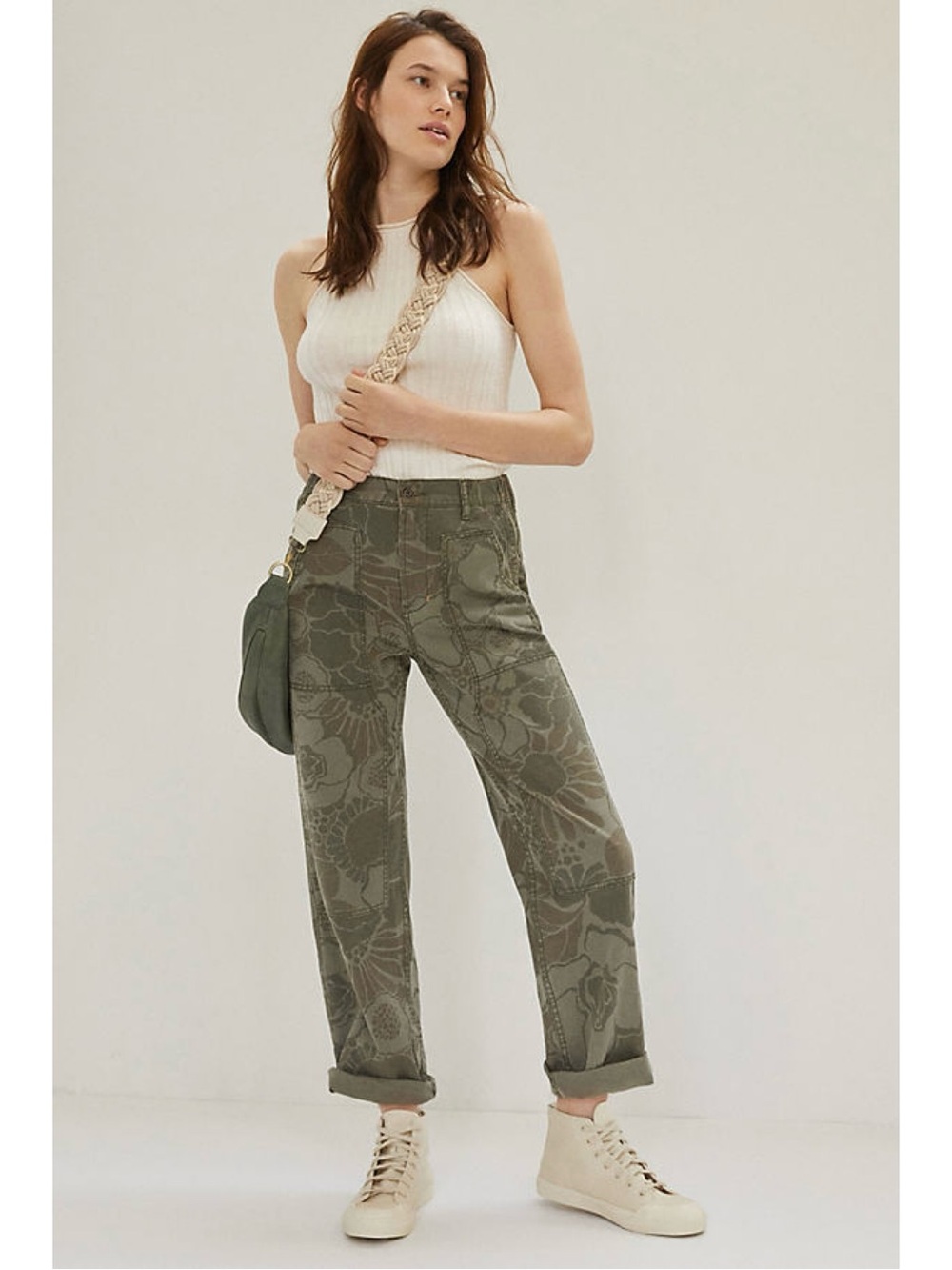 Anthropologie Pilcro The Roamer Pants Ankle Relaxed Floral Camo Green Sz 27